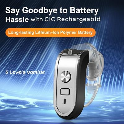 Say Goodbye to Battery Hassle with CIC Rechargeable Hearing Aid 5 Levels Vomlue Long-lasting Lithium-ion Polymer Battery